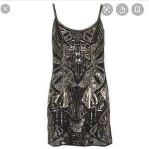 AllSaints, Isis, beaded mini dress in navy